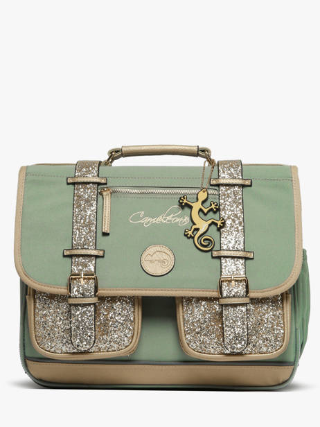 Boekentas Voor Kinderen 2 Compartimenten Cameleon Groen vintage fantasy CA38